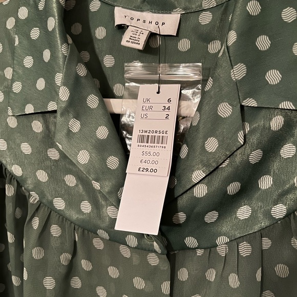 Topshop | Sheer Green Polka Dot Shirt - Picture 3 of 3